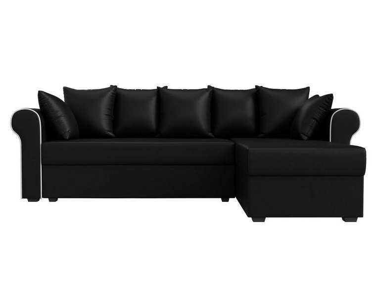 Угловой диван-кровать Рейн черного цвета (экокож) правый угол