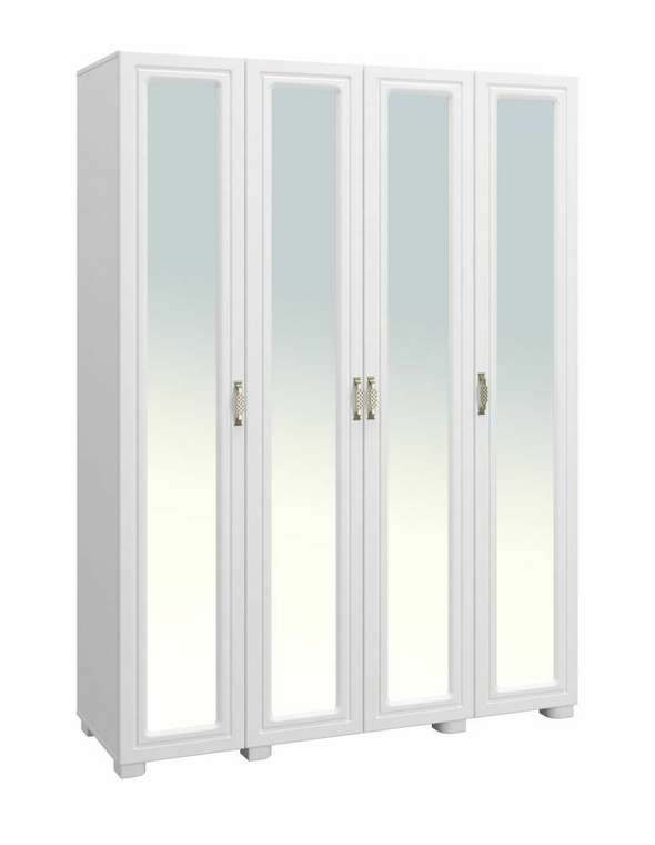 Шкаф четырехдверный с четырьмя зеркалами Монблан белого цвета