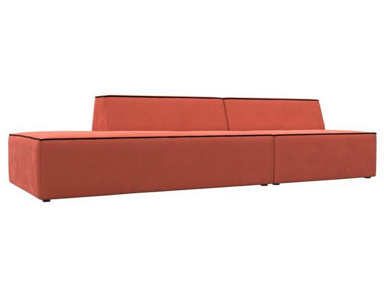 Прямой модульный диван Монс Модерн кораллового цвета с коричневым кантом левый