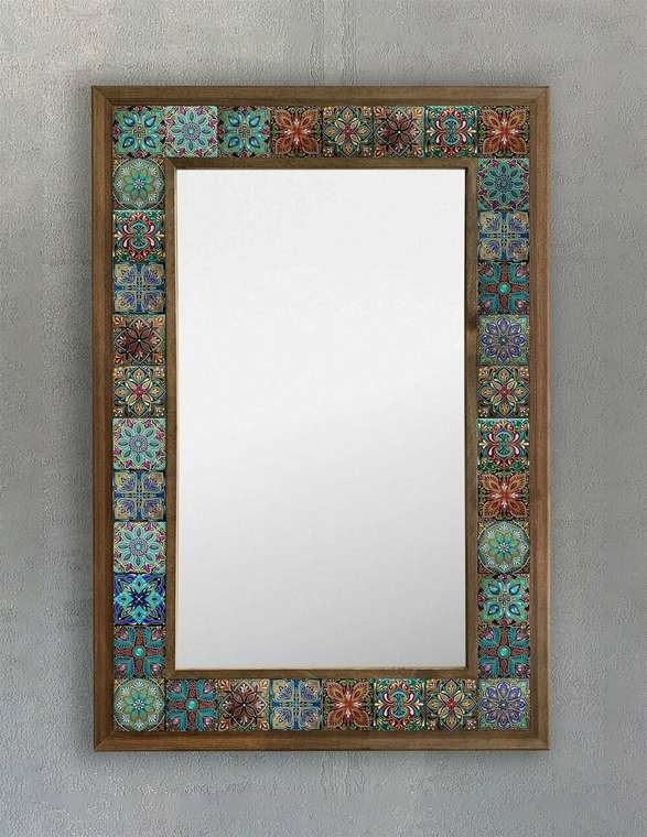 Настенное зеркало 43x63 с каменной мозаикой бирюзово-голубого цвета