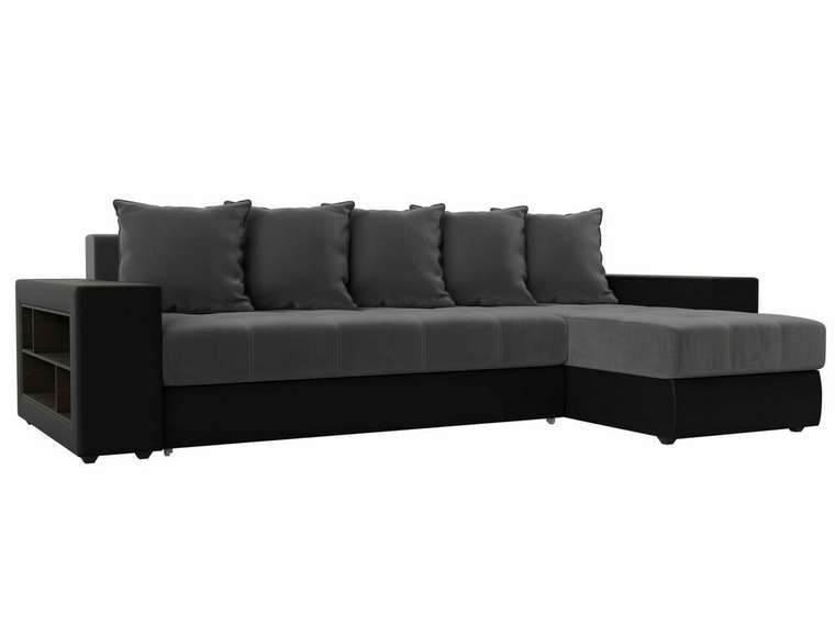 Угловой диван-кровать Дубай серо-черного цвета (ткань/экокожа)  правый угол