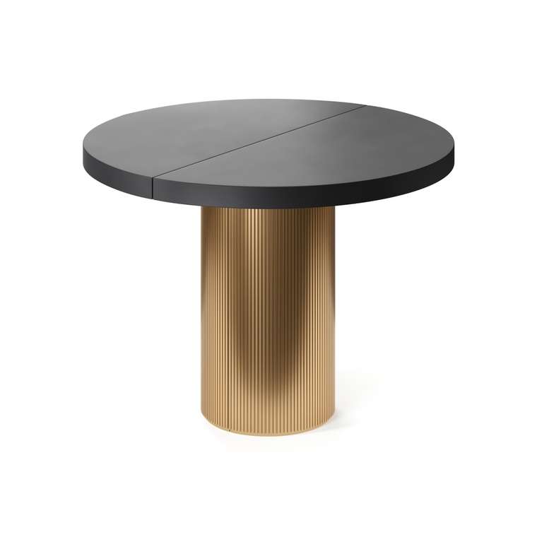 Обеденный стол раздвижной Бунда на золотом основании с черной столешницей