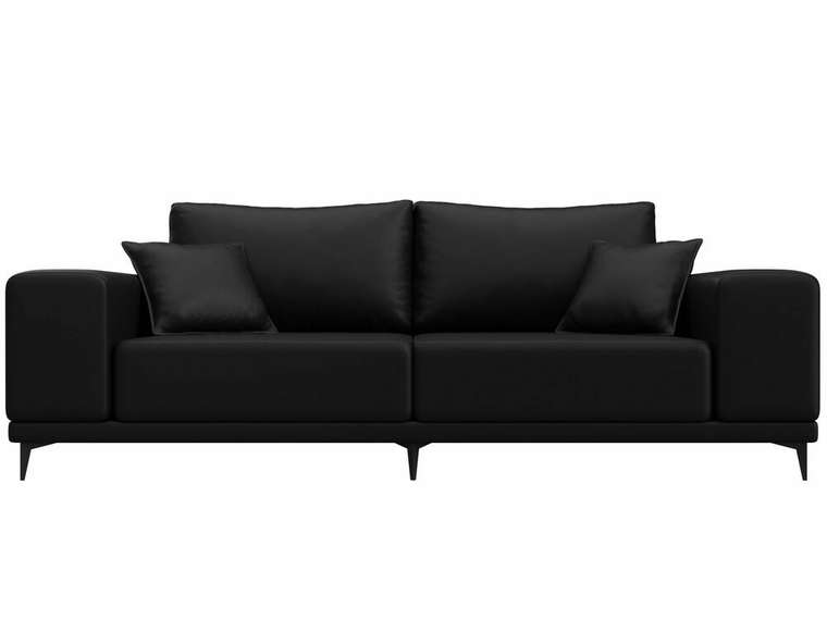 Прямой диван Льюес черного цвета (экокожа)