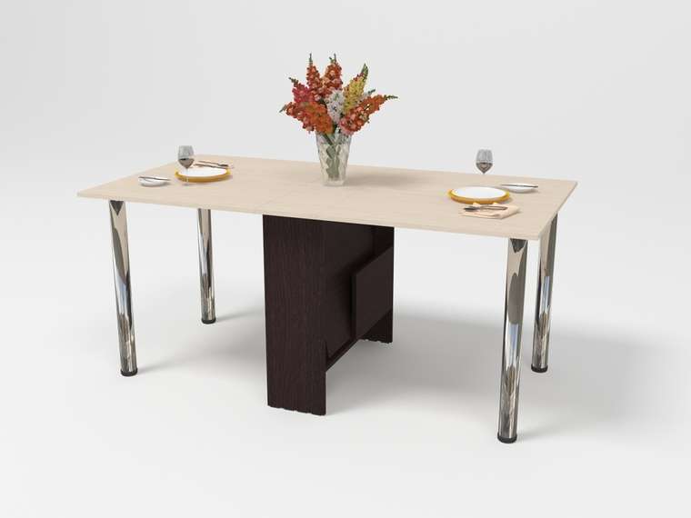 Обеденный раскладной стол бежево-коричневого цвета