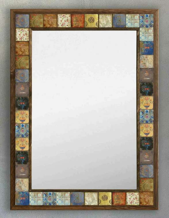 Настенное зеркало с каменной мозаикой 53x73 бежево-голубого цвета