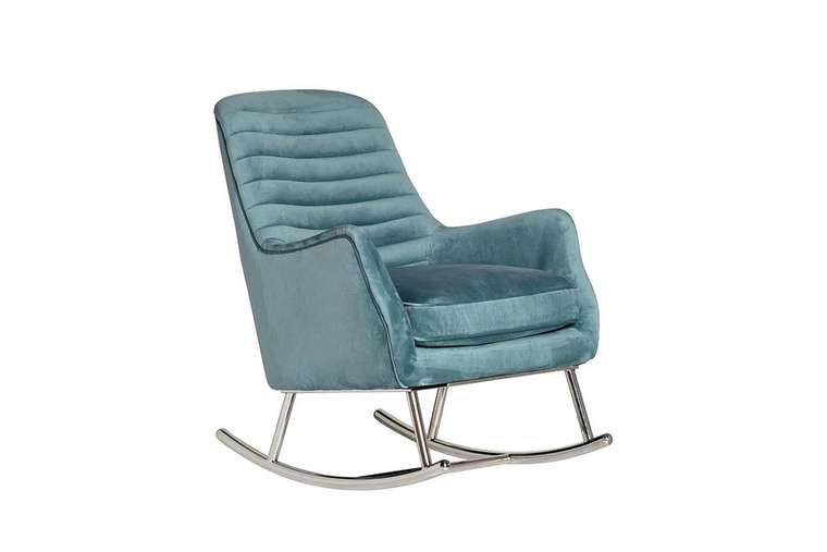 Кресло-качалка в обивке из велюра бирюзового цвета 