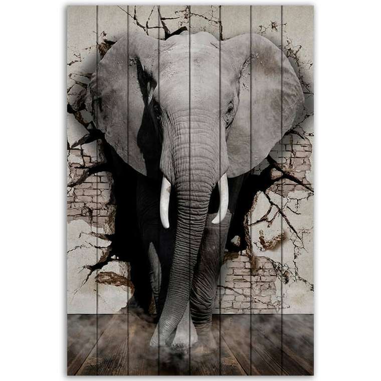 Картина на дереве Дикий слон 40х60 см