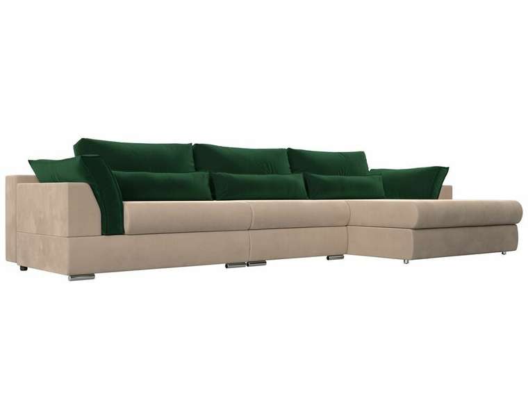 Угловой диван-кровать Пекин Long зелено-бежевого цвета угол правый