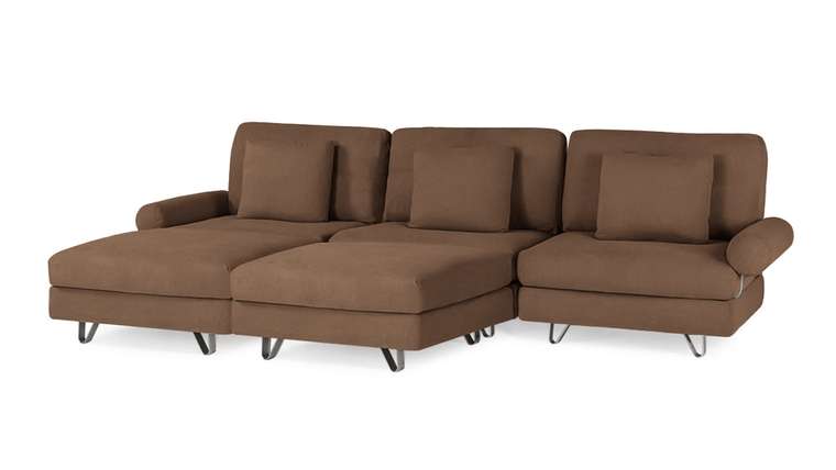 Угловой диван с двумя оттоманками Багамы коричневого цвета