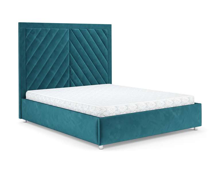 Кровать Мишель 140х190 сине-зелного цвета с подъемным механизмом (вельвет) 