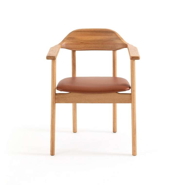 Кресло столовое из дуба и кожи Ari коричневого цвета