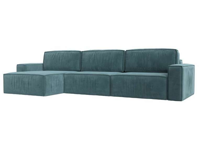 Угловой диван-кровать Прага Классик лонг темно-бирюзового цвета левый угол