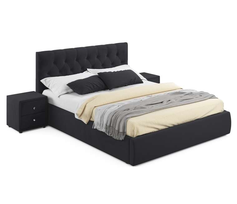 Кровать с тумбами и подъемным механизмом Verona 160х200 черного цвета