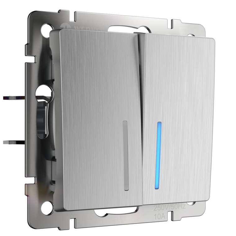 W1120109/ Выключатель двухклавишный с подсветкой (cеребряный рифленый) W1120109 Встраиваемые механизмы серебряный рифленый