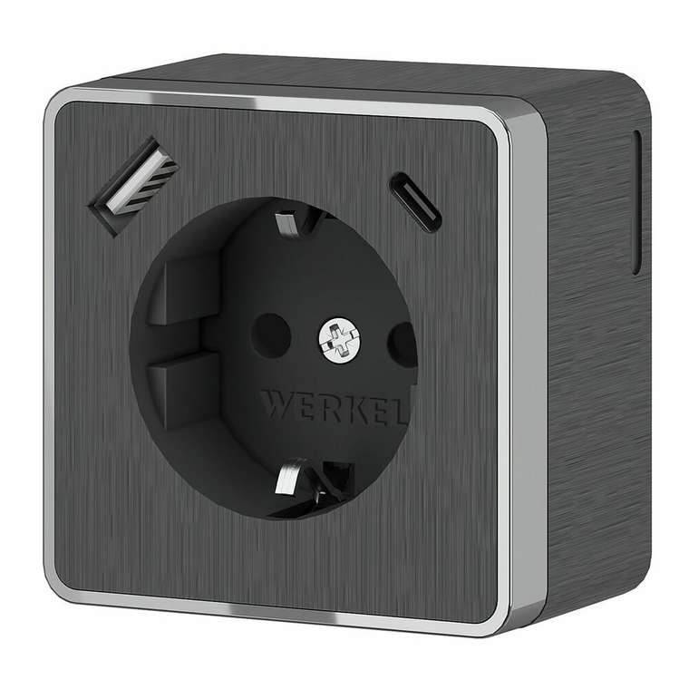 Розетка с заземлением, шторками и USB тип A+C Gallant графит рифленый W5071704 Накладные механизмы Gallant графит рифленый