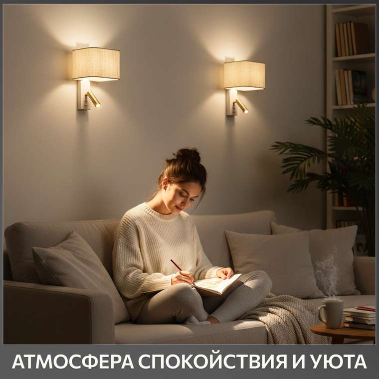 Citilux DEKART CL704482 LED Бра с песочным абажуром и выключателем Белое