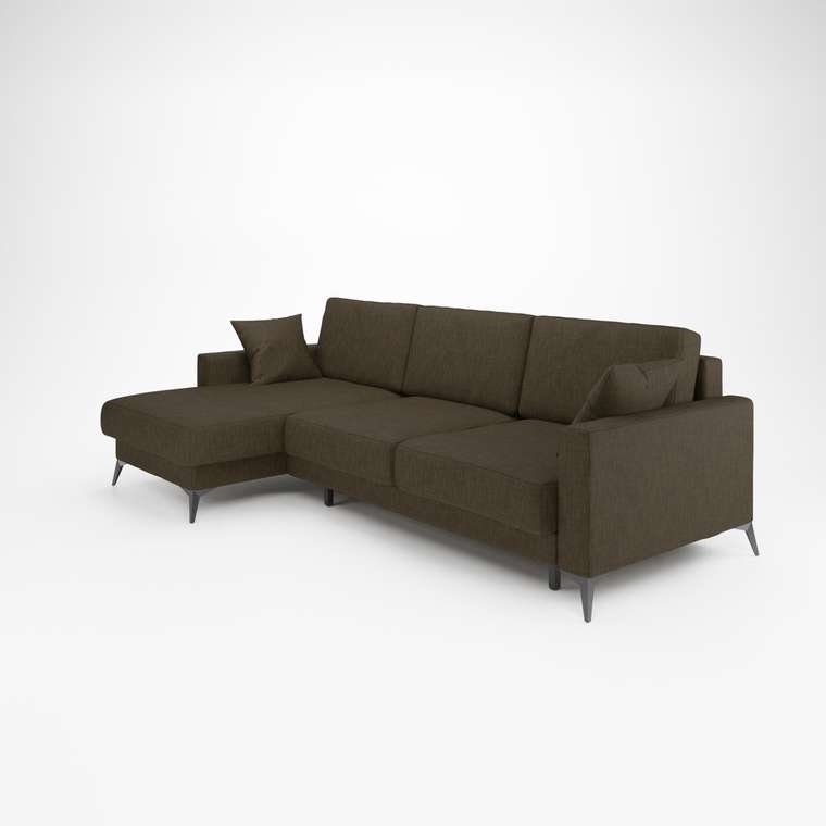 Угловой диван-кровать Наоми темно-коричневого цвета левый