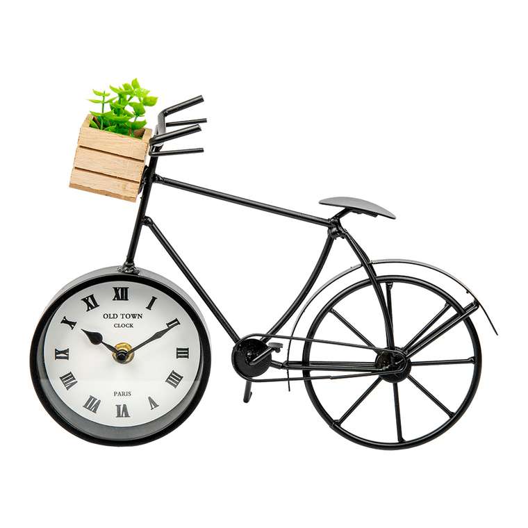Часы Велосипед черного цвета с суккулентом