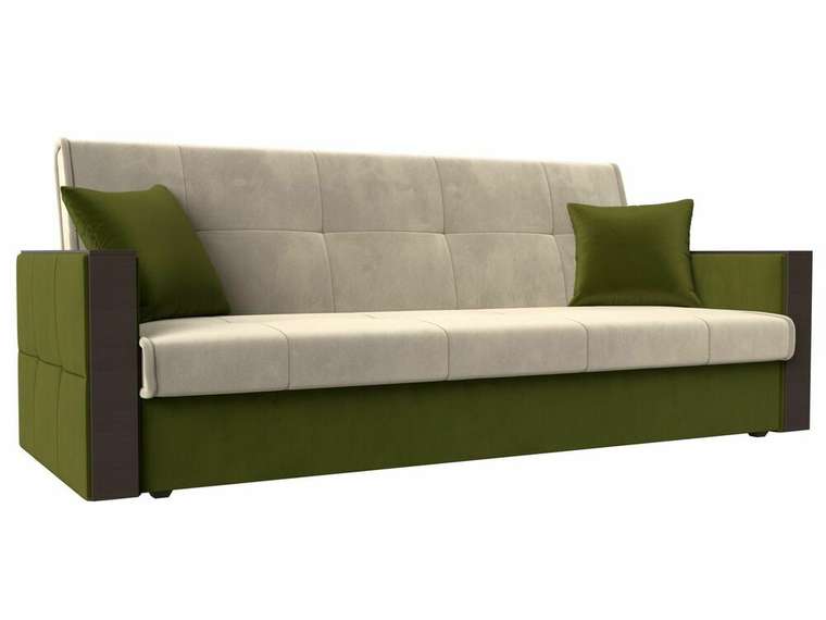 Прямой диван-кровать Валенсия бежево-зеленого цвета