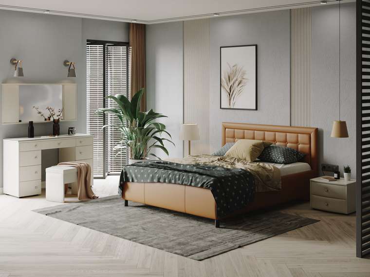 Кровать Como Veda 2 160х200 коричневого цвета (экокожа)