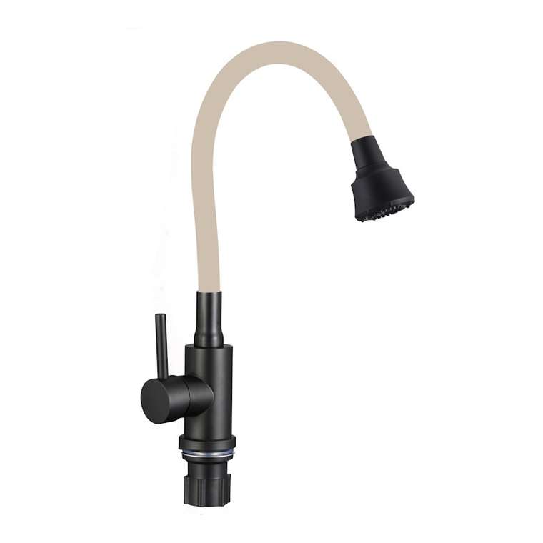 Смеситель для кухни Fmark FS8288H-12 черно-бежевого цвета с гибким изливом и режимом душ