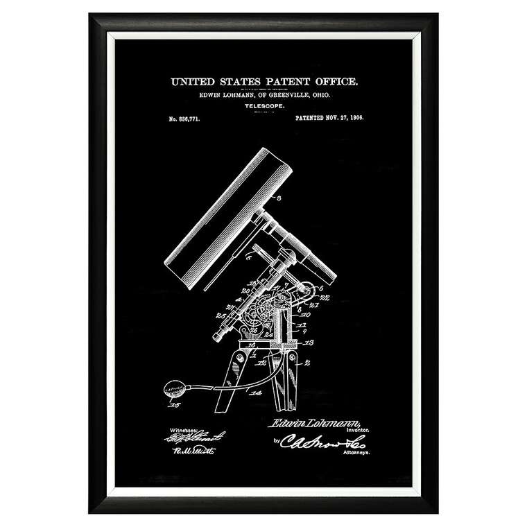 Арт-постер Патент на телескоп 1906 в раме из пластика 