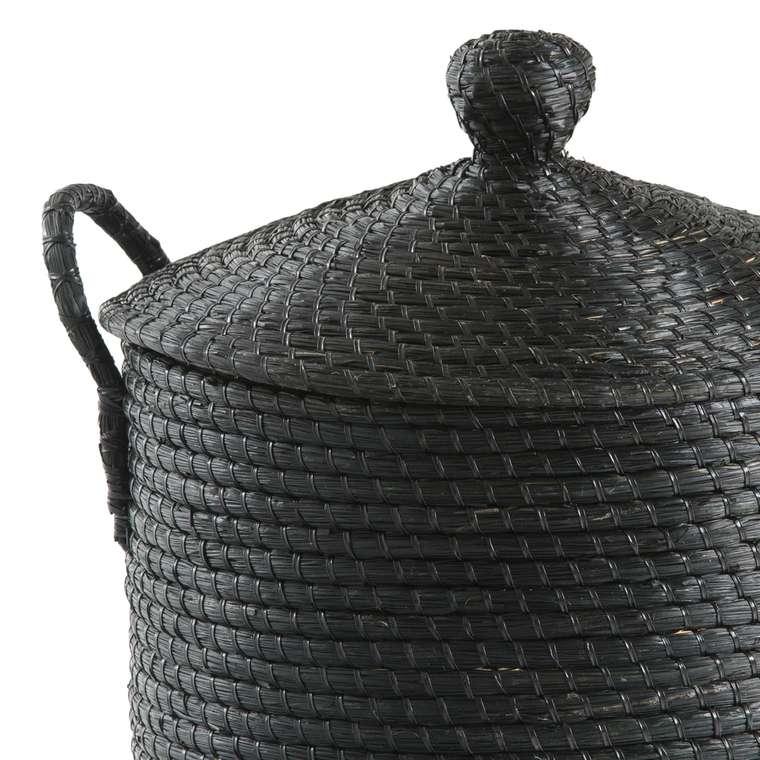 Корзина для белья из плетеной рисовой соломы Honoka черного цвета