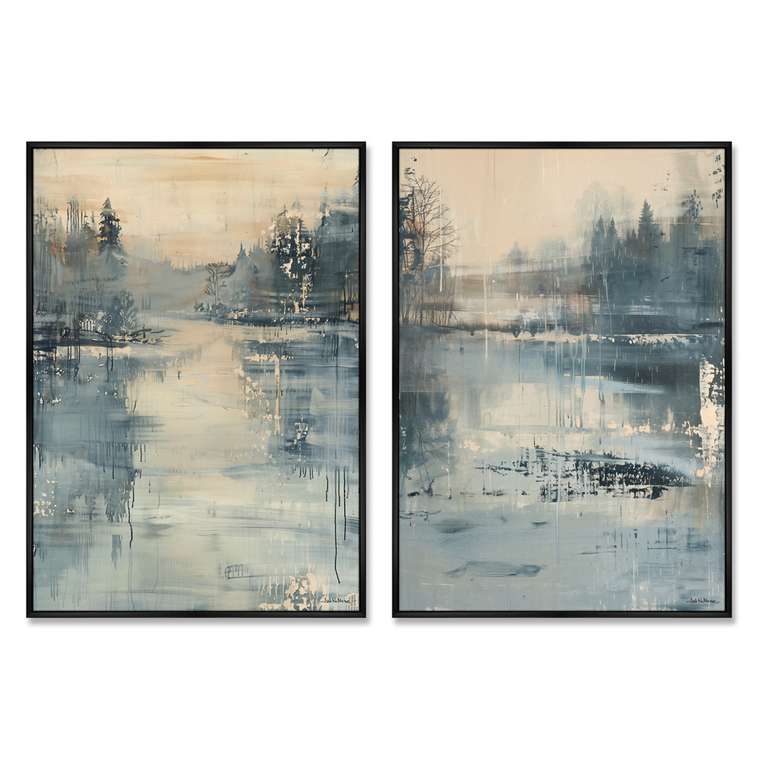 Набор из 2-х репродукций картин на холсте Весеннее половодье в лесу, 2025г.