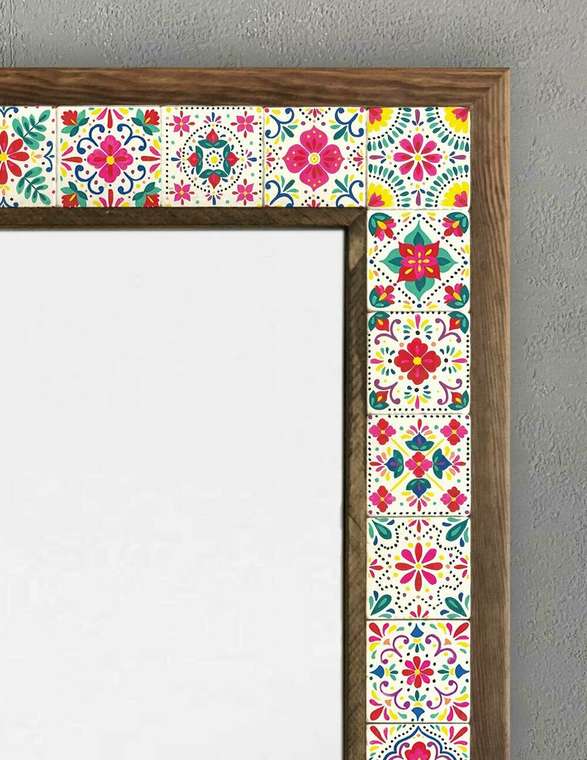 Настенное зеркало 53x73 с каменной мозаикой бело-розового цвета