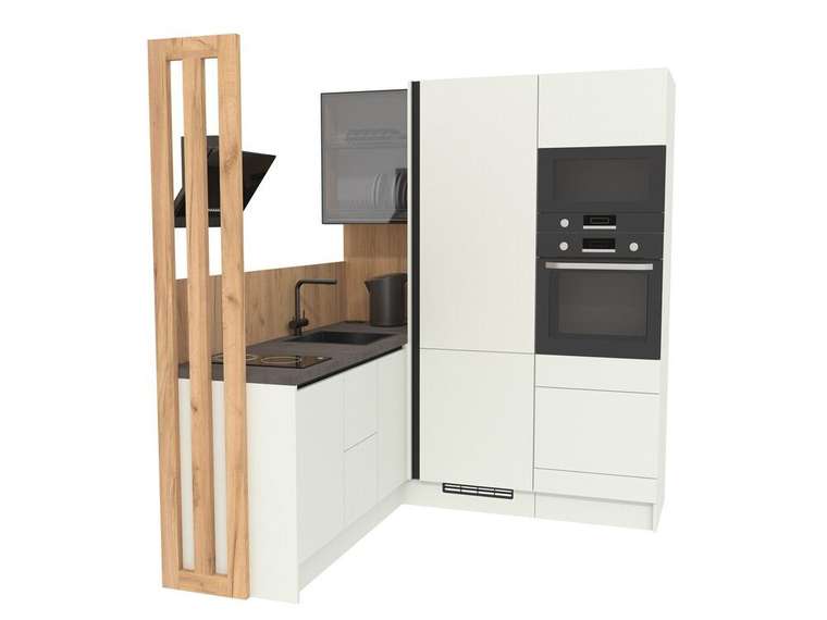 Угловая кухня с выдвижным столом Компакт КУ1187.2 серо-бежевого цвета правая