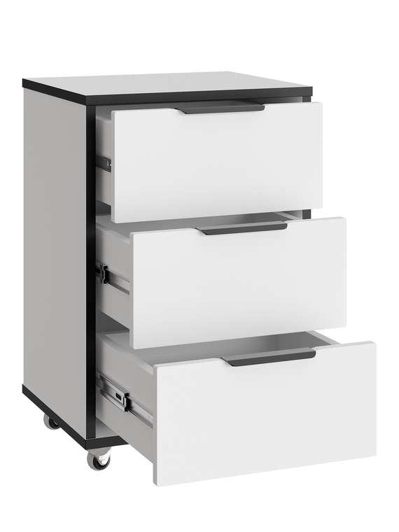 Тумба мобильная К-54 белый структурный/меренга/черная кромка