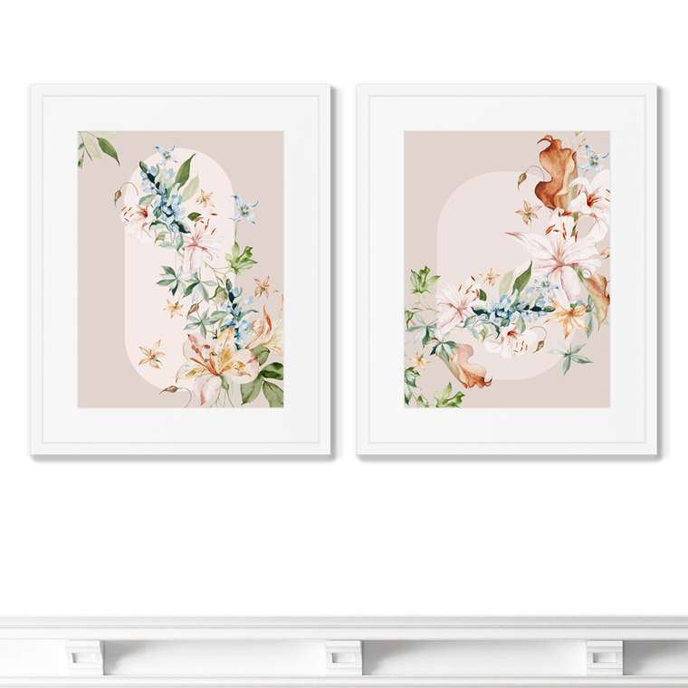 Набор из 2-х репродукций картин в раме Floral set in pale shades, No11