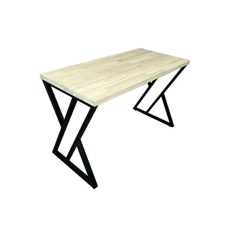 Стол обеденный Loft 140х60 со столешницей без покрытия и черными металлическими ножками