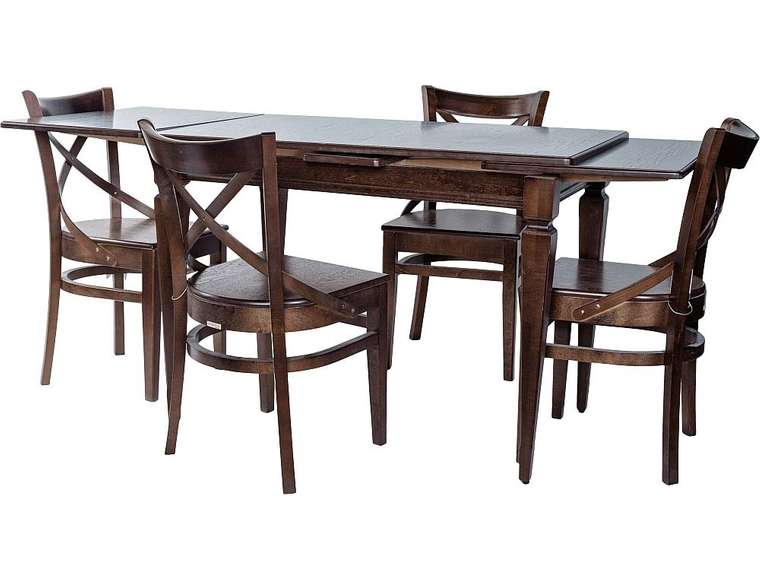 Обеденная группа из стола и четырех стульев темно-коричневого цвета