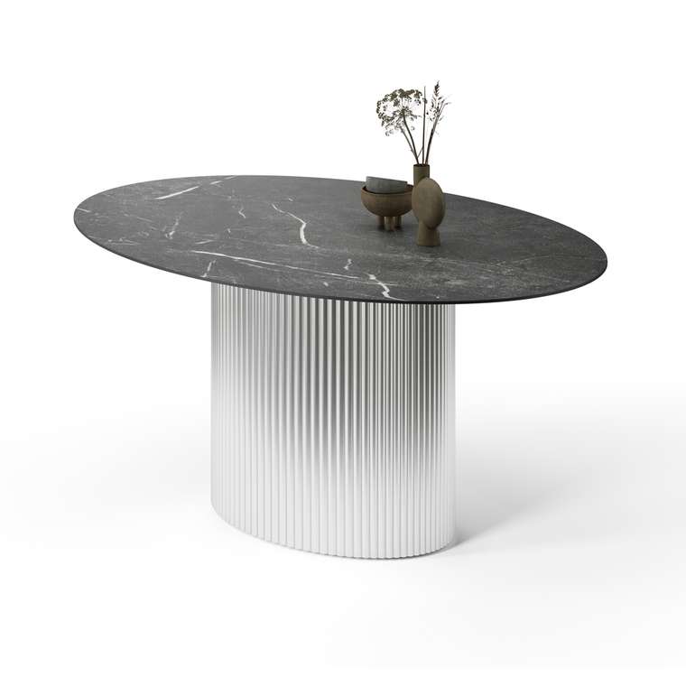 Овальный обеденный стол Эрраи черно-серебряного цвета