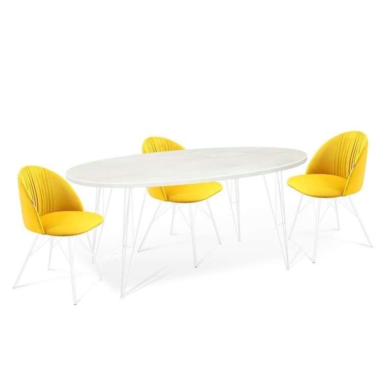 Обеденная группа из стола и трех стульев желтого цвета