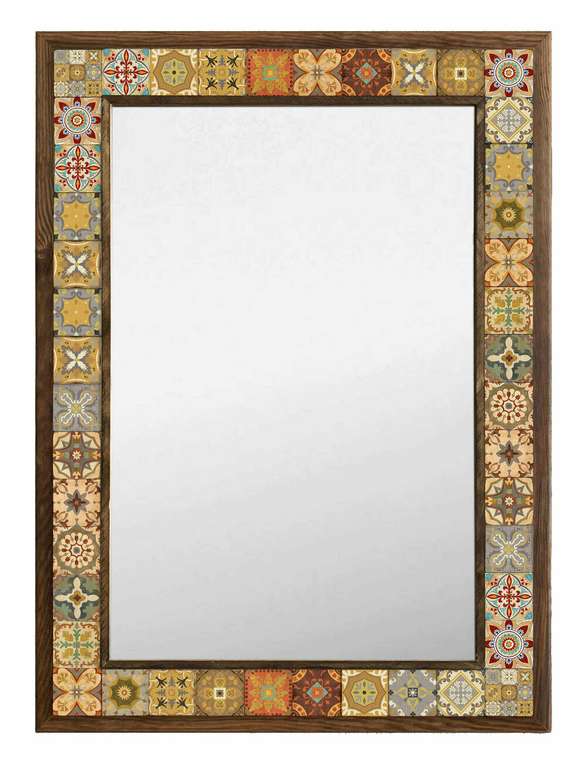 Настенное зеркало с каменной мозаикой 53x73 бежево-коричневого цвета