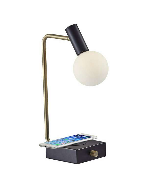 Настольная лампа Ньют черно-золотого цвета с беспроводной зарядкой