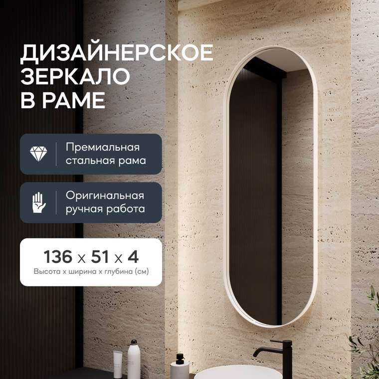 Настенное зеркало Nolvis M в тонкой металлической раме белого цвета
