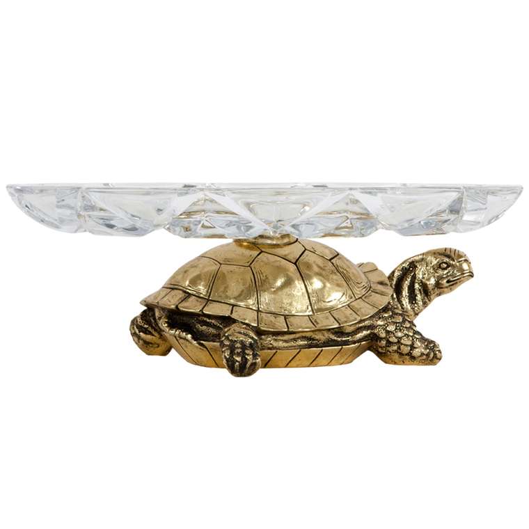 Фруктовница Черепаха бронзового цвета со стеклянной чашей