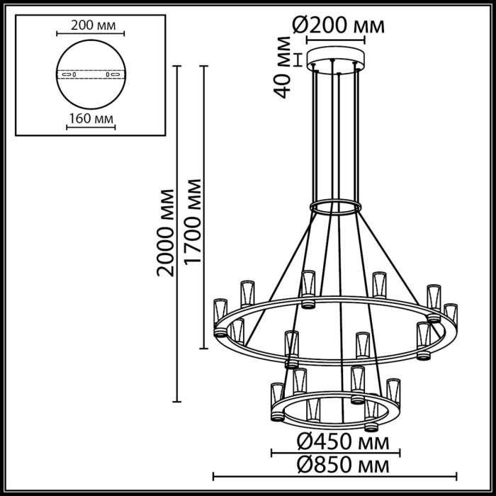 Подвесная люстра Odeon Light Defance 7143/110L черный gun powder/акрил/металл IP20 LED 93W 5960Лм 3000K 220V