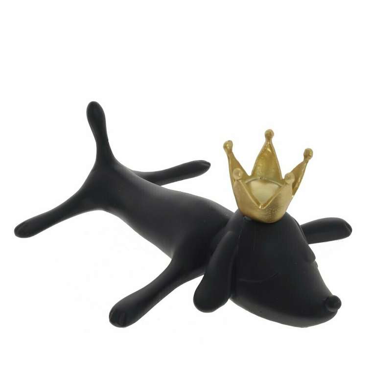 Фигурка декоративная Собака с короной черного цвета