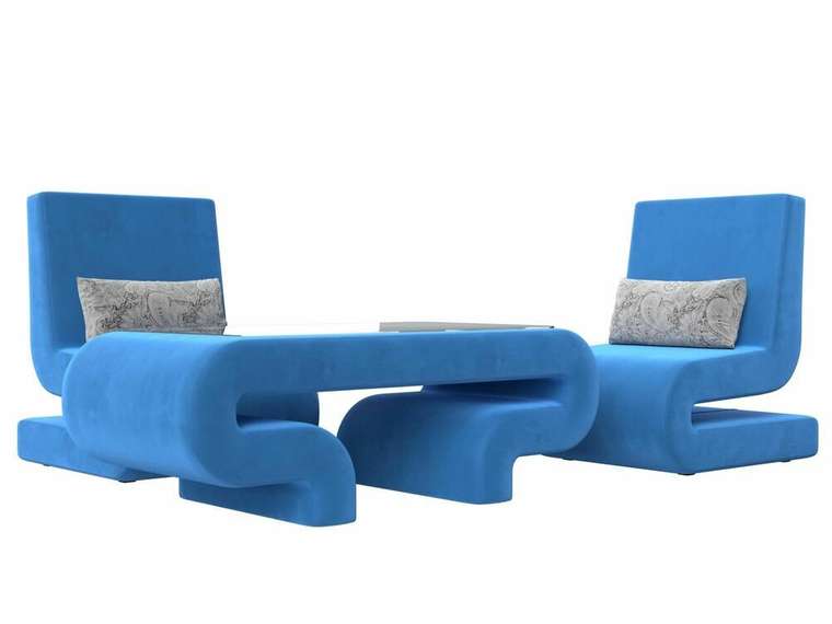 Набор мягкой мебели Волна 3 голубого цвета
