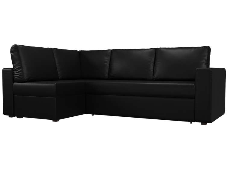 Угловой диван-кровать Оливер черного цвета (экокожа) левый угол