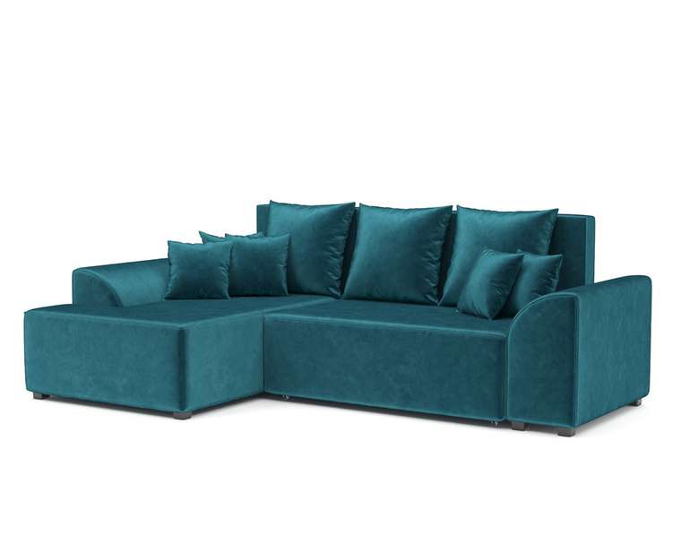 Угловой диван-кровать Каскад сине-зеленого цвета левый угол