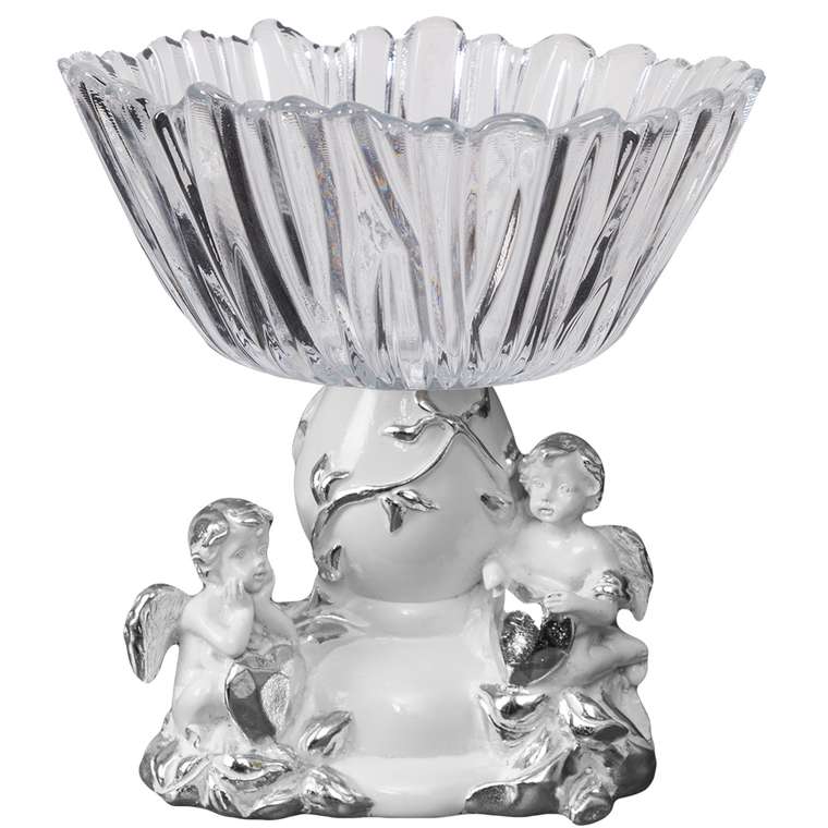 Фруктовница Мерси бело-серебряного цвета со стеклянной чашей Аврора