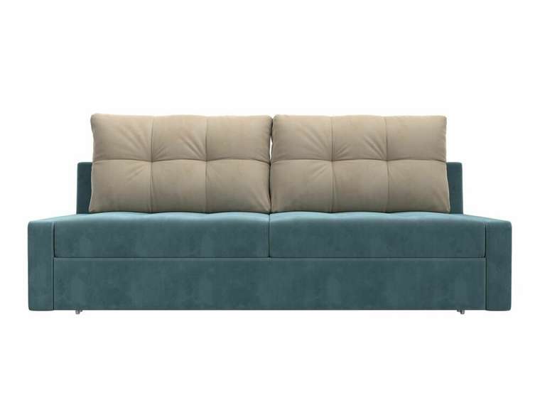 Прямой диван-кровать Мартин бирюзово-бежевого цвета