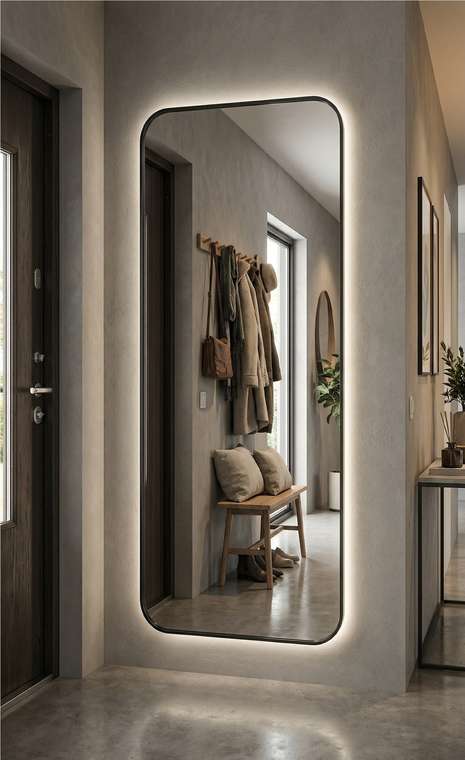 Настенное зеркало Smart XL в раме черного цвета с подсветкой