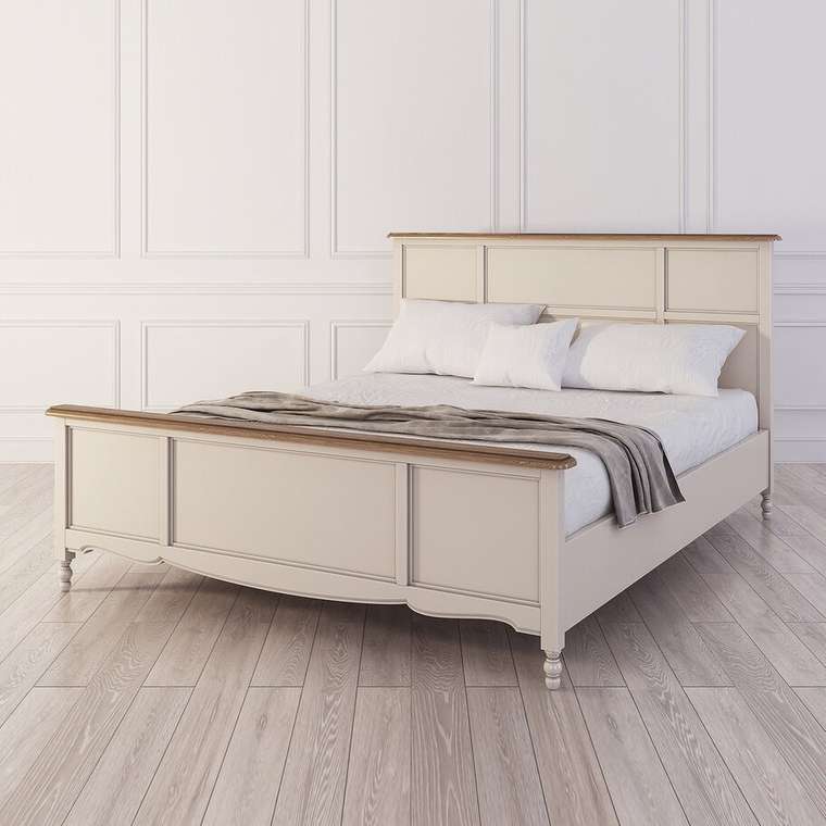 Кровать двуспальная Leblanc 160х200 c изножьем бежевого цвета