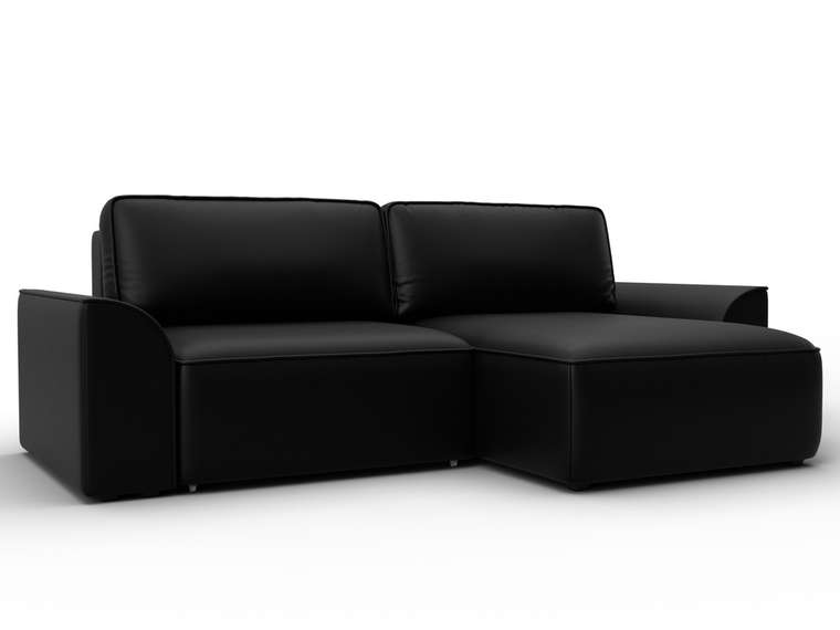 Угловой диван-кровать Лига-048 черного цвета (экокожа)